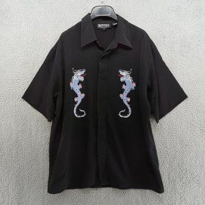 Dragonfly‎ Shirt Mens Large Double Dragon Graphic Embroidery Bowling Western